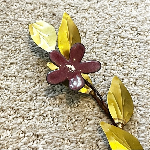 Lotus Hibiscus Purple Enamel Flower Metal Wall Hanging Spray Brass Mid Century - Picture 9 of 14